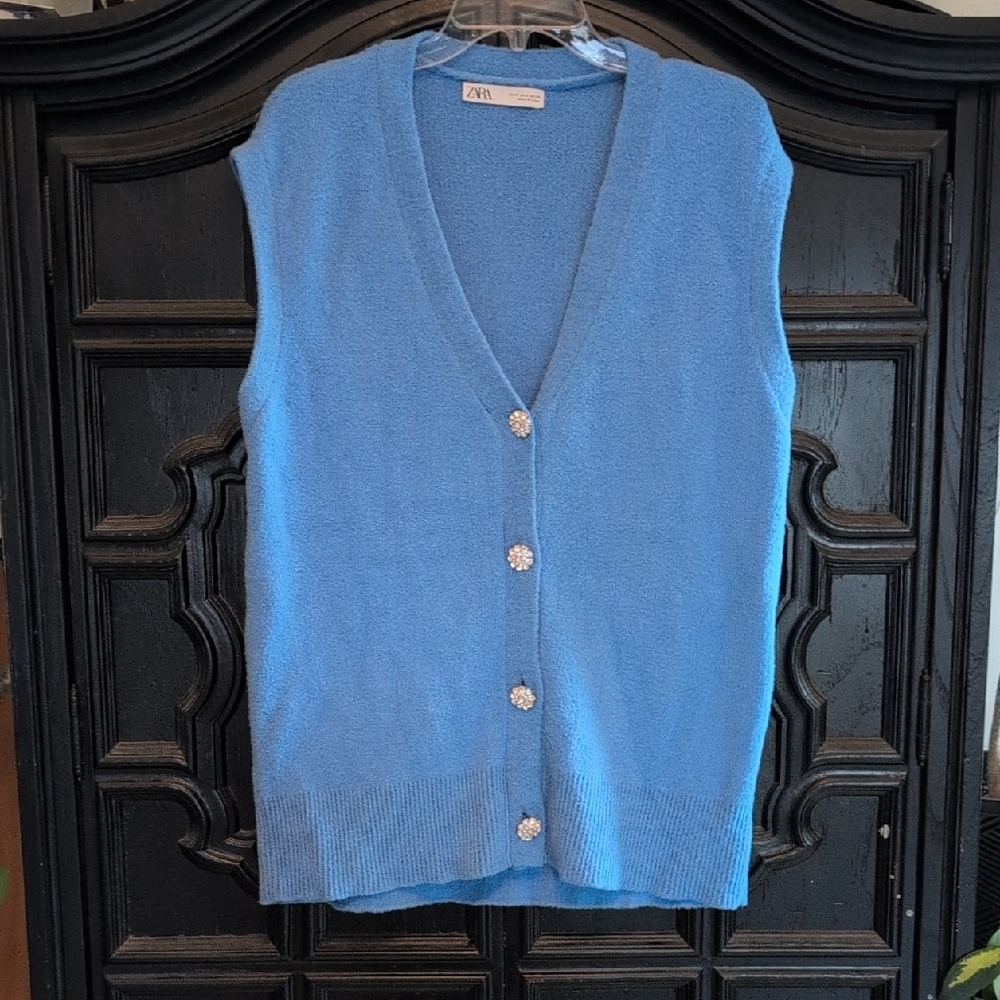 Zara Women's Sky Blue Cardigan Vest